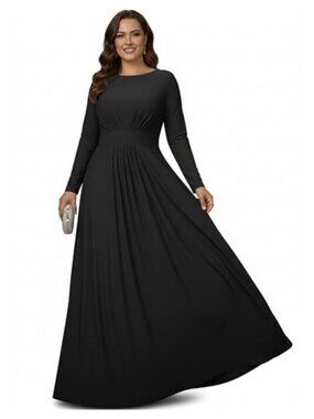 KOH KOH Womens Boat Neck Long Sleeve A-Line Maxi Evening Gown Dress